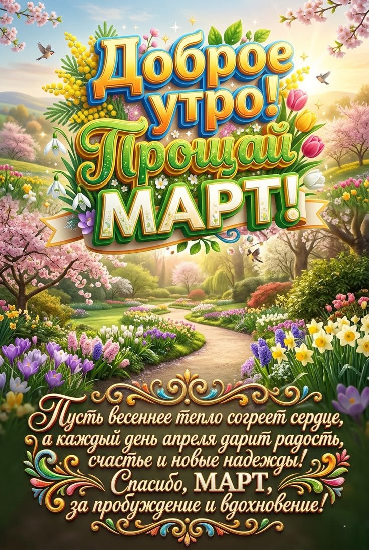 Доброе утро! Прощай МАРТ! Пусть весеннее тепло согреет сердце, а каждый день апреля дарит радость, счастье и новые надежды! Спасибо, МАРТ, за пробуждение и вдохновение!