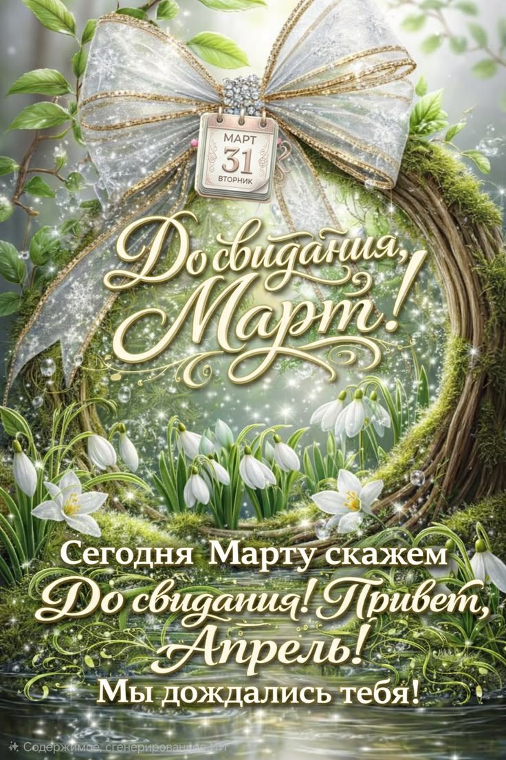 МАРТ 31 ВТОРНИК До свидания, Март! Сегодня Марту скажем До свидания! Привет, Апрель! Мы дождались тебя! Содержимое сгенерировано ИИ
