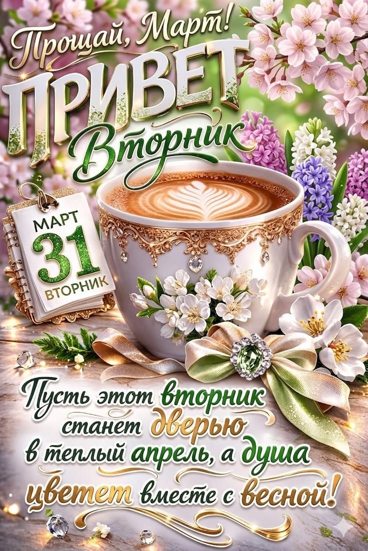 Прощай, Март! Привет Вторник. Март 31 Вторник. Пусть этот вторник станет дверью в теплый апрель, а душа цветет вместе с весной!