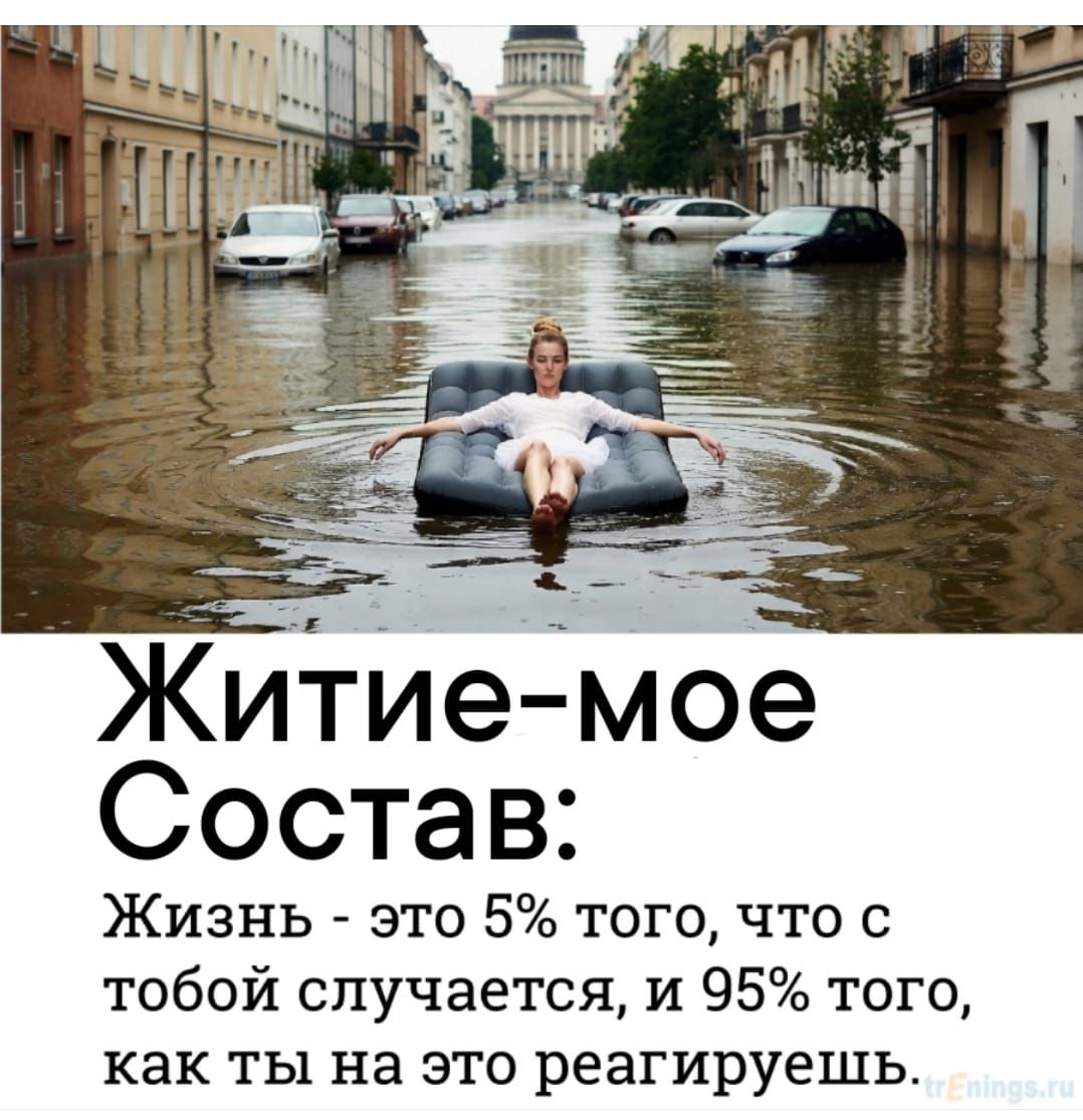 Житие-моe Состав: Жизнь - это 5% того, что с тобой случается, и 95% того, как ты на это реагируешь.