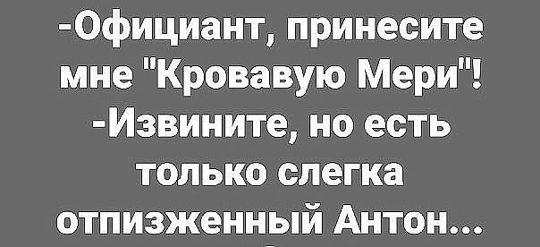 Официант принесите мне Кровавую Мери Извините но есть только слегка отпизженный Антон
