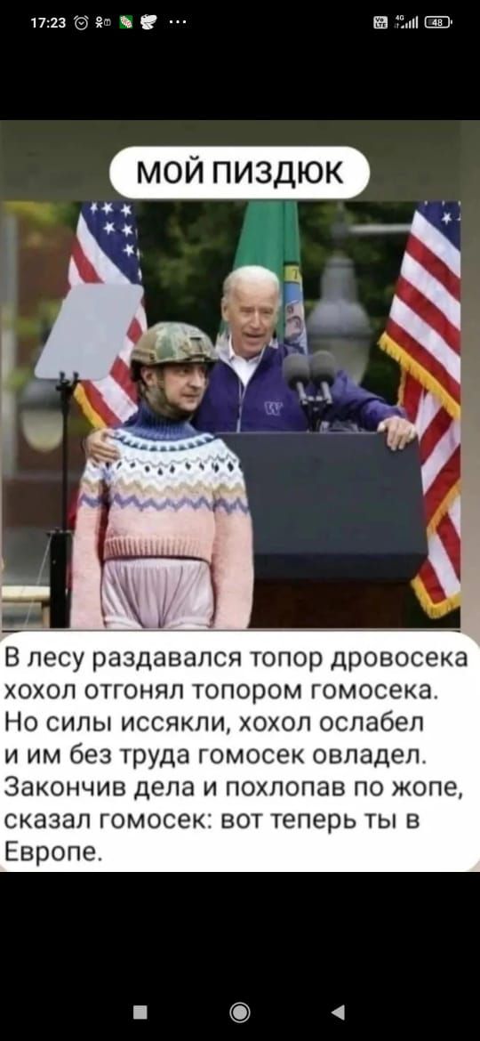 1713 мЩг В лесу раздавался топор дровосека ХОХОП ОТГОНЯП Топором гомосека Но силы иссякли хохол оспабеп и им без труда гомосек овладел Закончив дела И ПОХПОПЗВ ПО ЖОПЕ сказал гомосек вот теперь ты в Европе