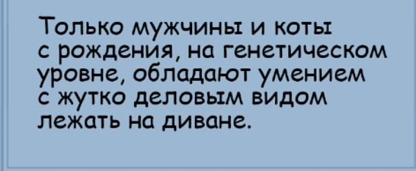 ТОЛЬКО МУЖЧИНЫ И КОТЫ С рождения на ГеНВТИЧВСКОМ уровне обладают умением с жутко деловым видом лежать на диване