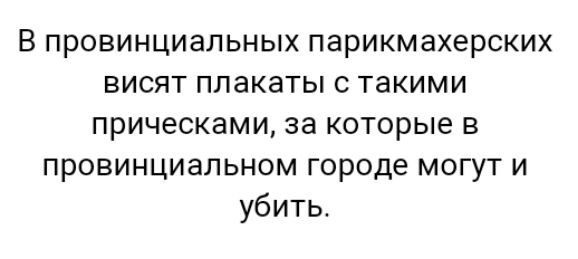 В провинциальных парикмахерских висят плакаты с такими прическами за которые в провинциальном городе могут и убить
