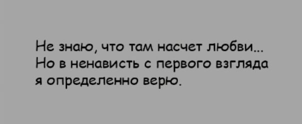 Не знаю что там насчет любви Но в ненависть с первого взгляда я определенно верю