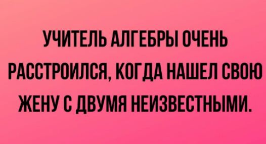 УЧИТЕЛЬ АЛГЕБРЫ ОЧЕНЬ РАССТРОИЛСЯ КОГДА НАШЕЛ СВОЮ ЖЕНУ С ДВУМЯ НЕИЗВЕСТНЫМИ