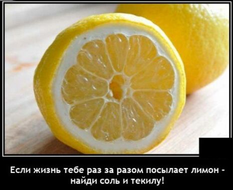 ЕСЛИ ЖИЗНЬ тебе РіЗ Зі РЕЦОМ посылает ЛИМОН найди соль и текилу