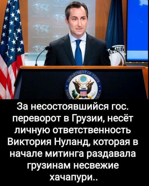 За несостоявшийся гос переворот в Грузии несёт личную ответственность Виктория Нуланд которая в начале митинга раздавала грузинам несвежие хачапури