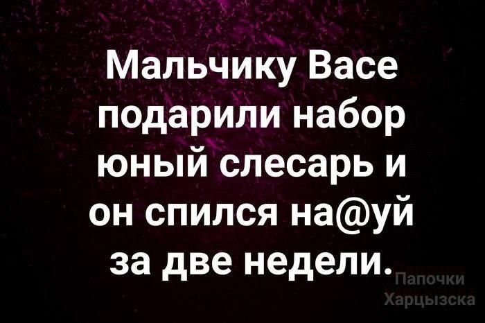 Мальчику Васе подарили набор юный слесарь и он спился науй за две недели