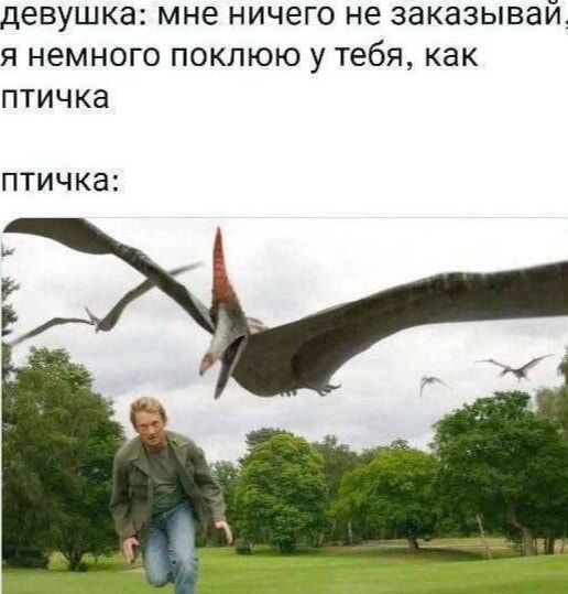 девушка: мне ничего не заказывай, я немного поклЮю у тебя, как птичка
птичка: