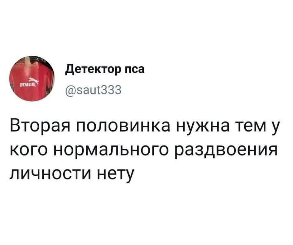 Вторая половинка нужна тем у кого нормального раздвояния личности нет