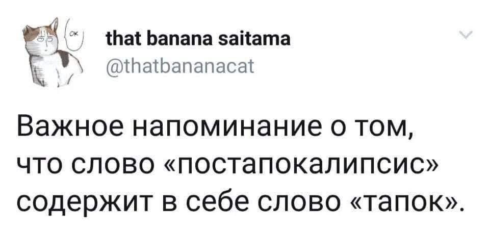 Важноe напоминание о том, что слово «постапокалипсис» содержит в себе слово «тапок».