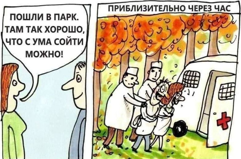ПОШЛИ В ПАРК. ТАМ ТАК ХОРОШО, ЧТО С УМА СВОЙТИ МОЖНО!
ПРИБЛИЗИТЕЛЬНО ЧЕРЕЗ ЧАС