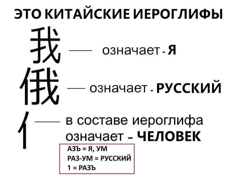 ЭТО КИТАЙСКИЕ ИЕРОГЛИФЫ
我 — означает - Я
偉 — означает - РУССКИЙ
人 — в составе иероглифа означает - ЧЕЛОВЕК
