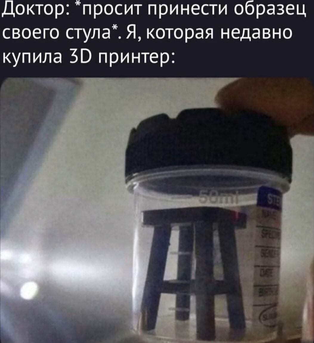 Доктор: *просит принести образец своего стула*. Я, которая недавно купила 3D принтер: