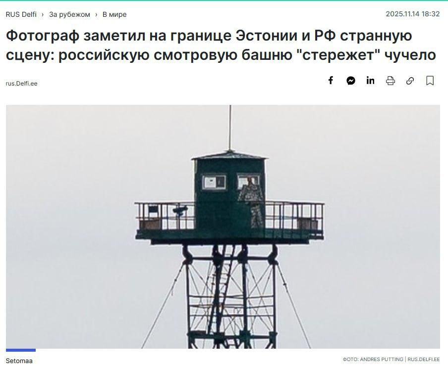 Фотограф заметил на границе Эстонии и РФ странную сцену: российскую смотровую башню 