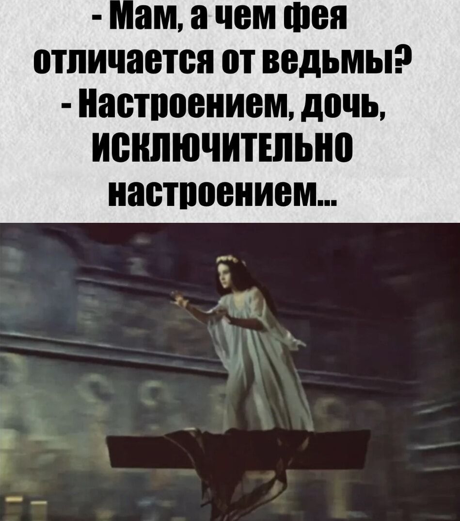 - Мам, а чем фея отличается от ведьмы? - Настроением, дочь, исключительно настроением...