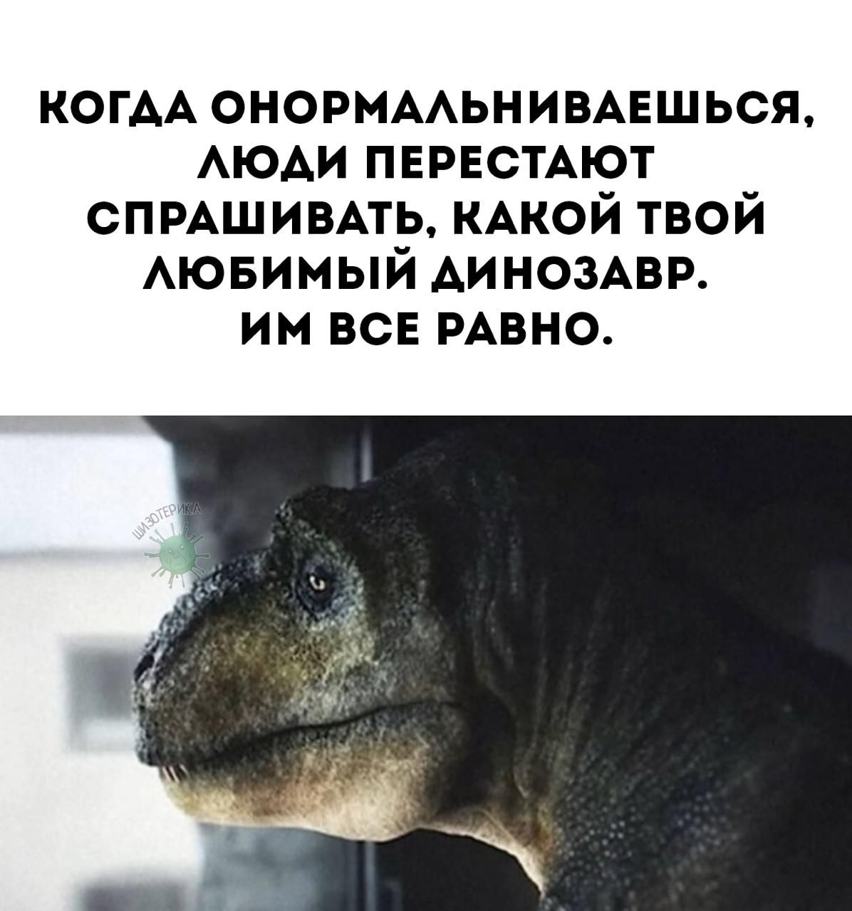 КОГДА ОНОРМАЛЬНИВАЕШЬСЯ, ЛЮДИ ПЕРЕСТАЮТ СПРАШИВАТЬ, КАКОЙ ТВОЙ ЛЮБИМЫЙ ДИНОЗАВР. ИМ ВСЕ РАВНО.