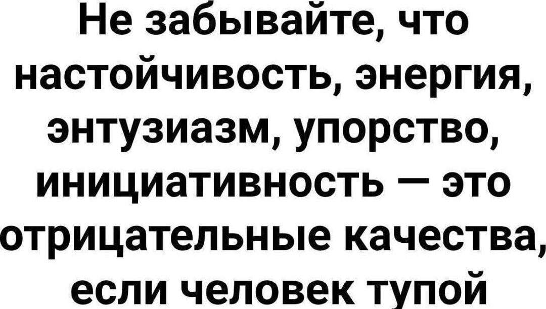 Не забывайте, что настойчивость, энергия, энтузиазм, упорство, инициативность — это отрицательные качества, если человек тупой