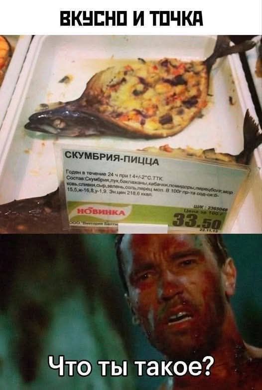 ВКУСНО И ТОЧКА СКУМБРИЯ-ПИЦЦА Годен в течение 24 ч при 1-4°С.ТТК. Состав: Скумбрия, лук, баклажаны, кабачки, помидоры, перец болг, морковь, сливки, сыр, зелень, соль, перец мол. В 100 г пр-та сод-ся: 15,5 ж-16,8 у-1,9. Эн. цен 218,6 ккал. Новинка. ШК: 2365048 Цена за 100 г 33.50. Что ты такое?