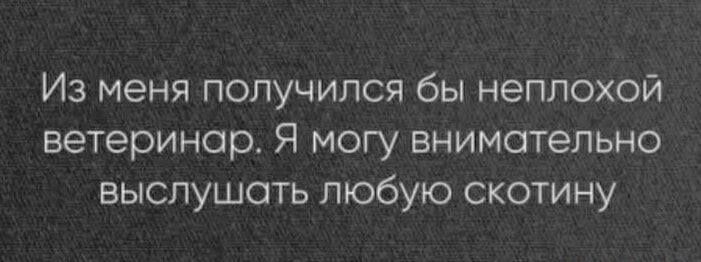 Из меня получился бы неплохой ветеринар. Я могу внимательно выслушать любую скотину