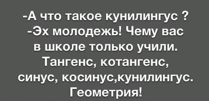 А что такое кунилингус Эх молодежь Чему вас в школе только учили Тангенс котангенс синус косинускунилингус Геометрия