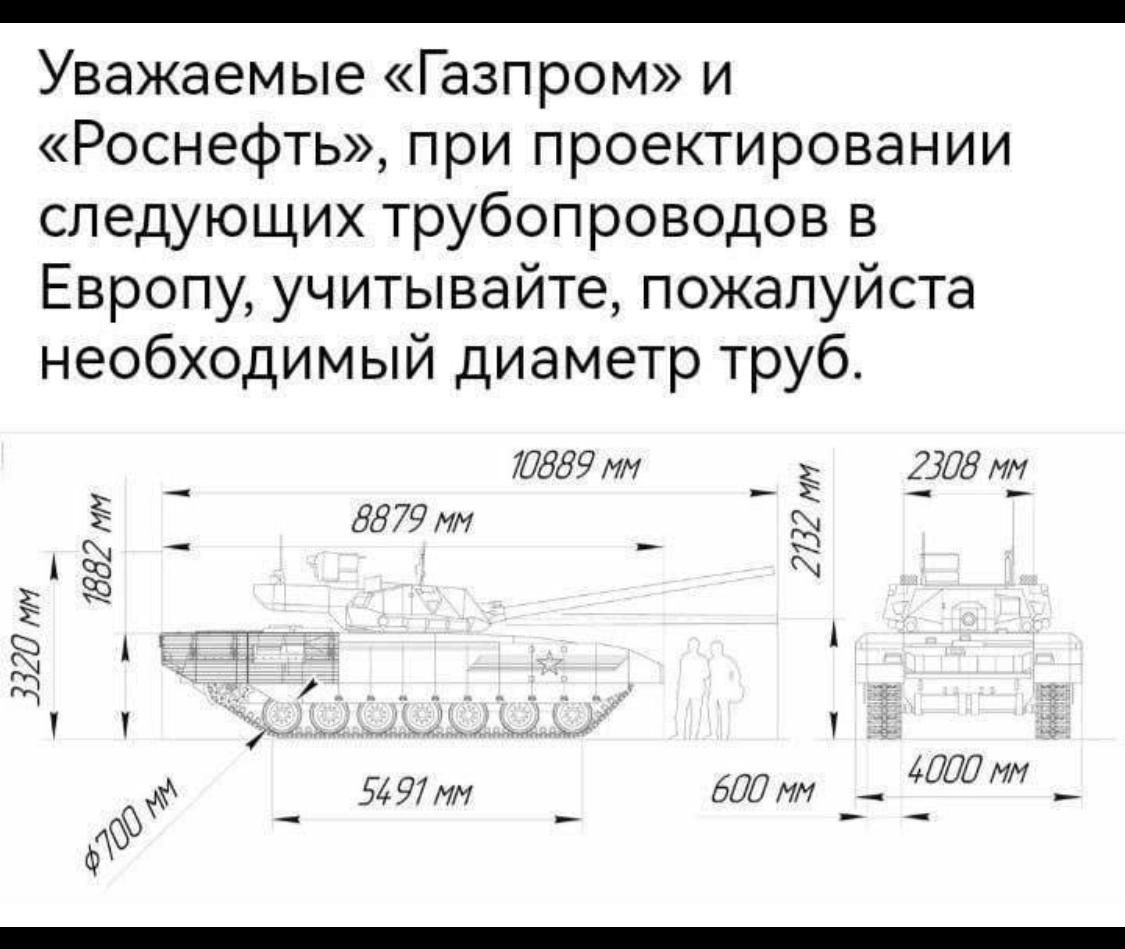 Уважаемые «Газпром» и «Роснефть», при проектировании следующих трубопроводов в Европу, учитывайте, пожалуйста, необходимый диаметр труб.