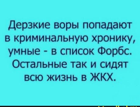 Дерзкие воры попадают в криминальную хронику умные в список Форбс Остальные так и сидят всю жизнь в ЖКХ