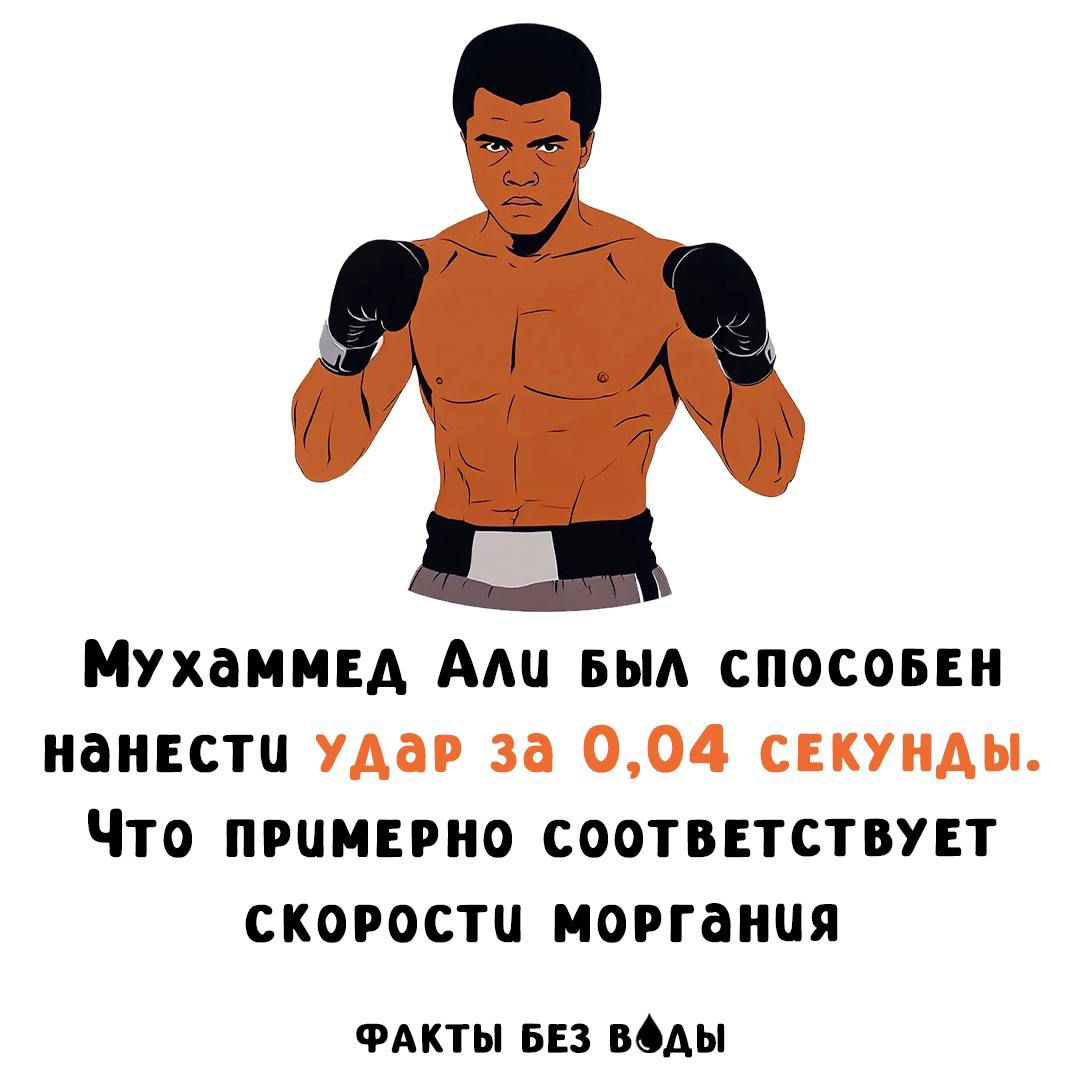 Мухаммед Али был способен нанести удар за 0,04 секунды. Что примерно соответствует скорости моргания.