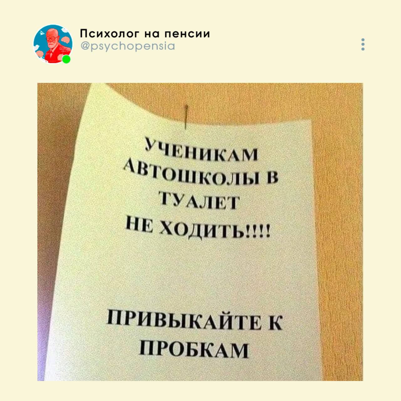 УЧЕНИКАМ АВТОШКОЛЫ В ТУАЛЕТ НЕ ХОДИТЬ!!!! ПРИВЫКАЙТЕ К ПРОБКАМ