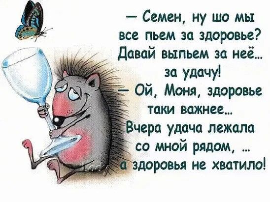 Е Семен ну шо мы все пьем за здоровье давай выпьем за неё за удачу Ой Миня здоровье таки важнее чара удача лежала со мной рядом ддровья не хватит