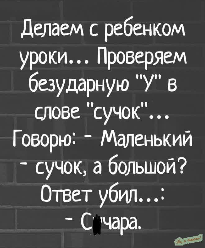 Делаем с ребенком уроки Проверяем безударную У в слове сучок Говорю Маленький сучок а большой Ответ убил С чара остй