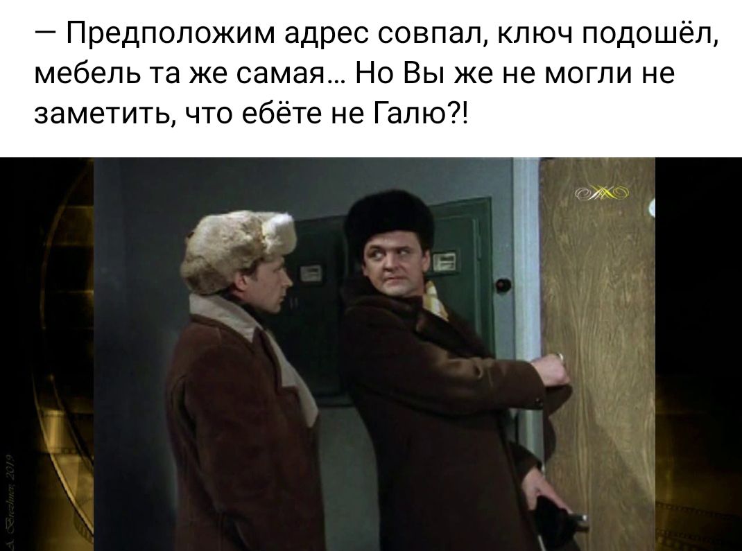 Предположим адрес совпал пюч подошёл мебель та же самая Но Вы же не могли не заметить что ебёте не Гапю