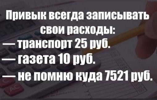 наивыи всегда записывать свои пасходы тпаиспопт 25 шт газета 10 шт не помню пуда 1521