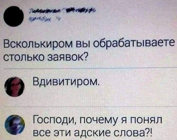 пдд Всколькиром вы обрабатываете столько заявок Вдивитиром Господи почему я понял все эти адские слова