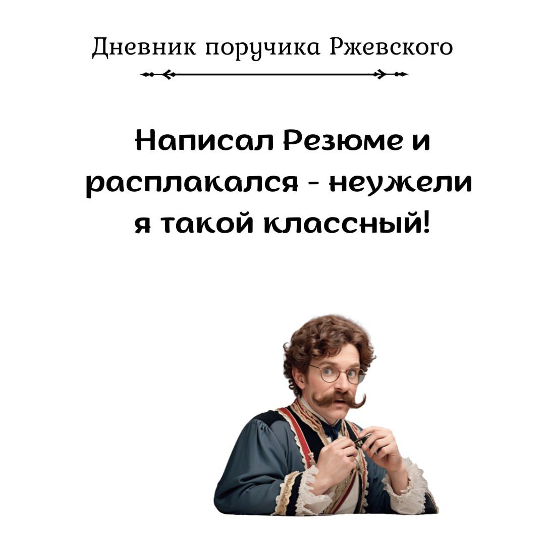 Дневник поручика Ржевского Написал Резюме и расплоколся неужели я токой классный