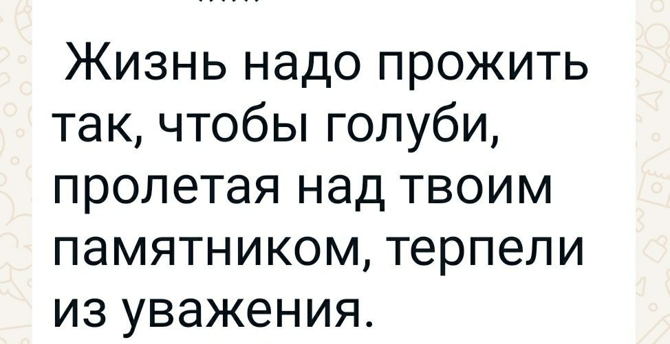 Жизнь надо прожить так, чтобы голуби, пролетая над твоим памятником, терпели из уважения.