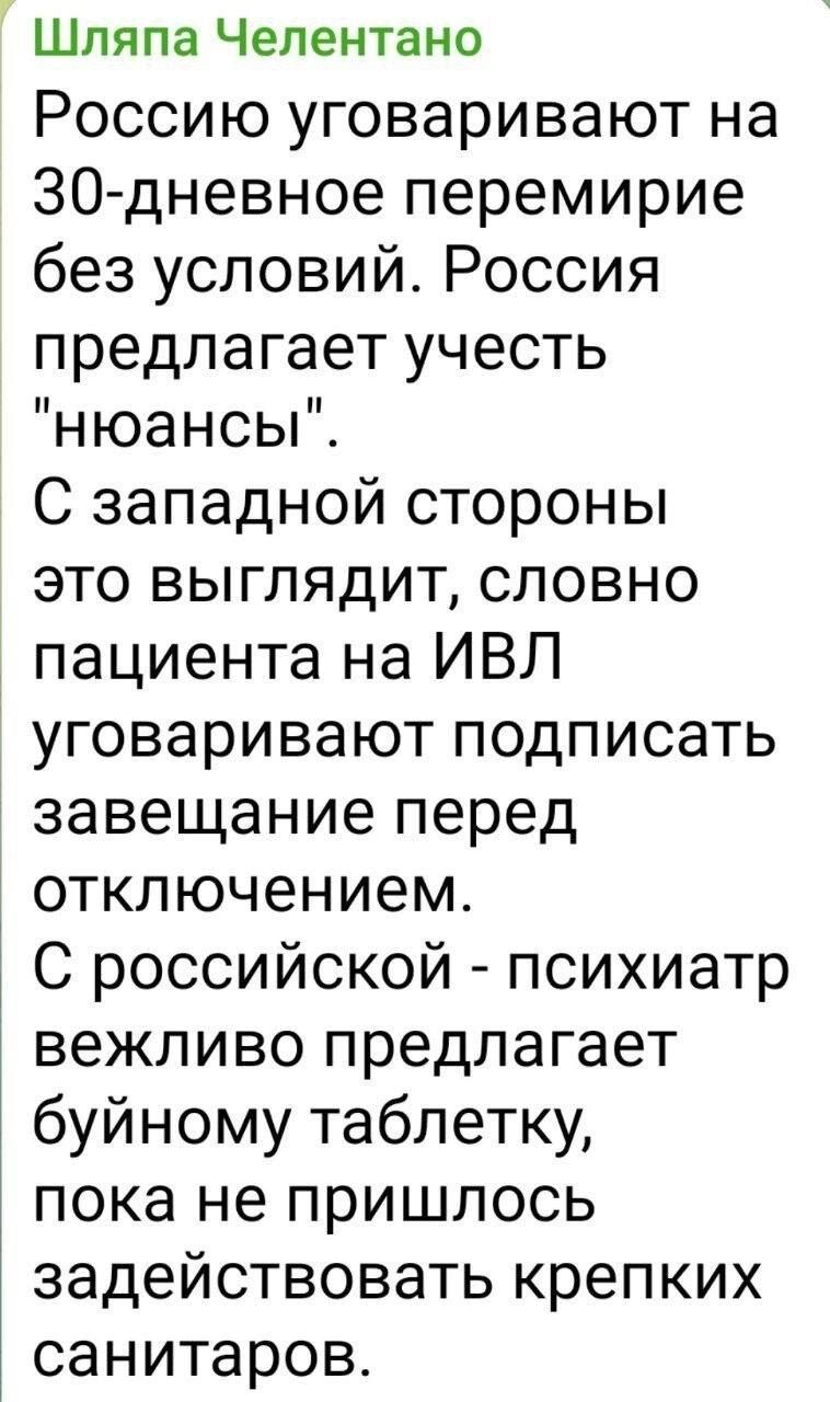 России уговоривают на 30-дневное перемирие без условий. Россия предлагает учесть 