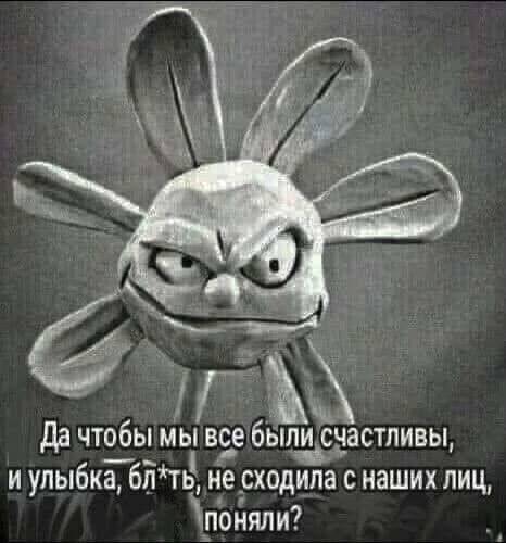 Да чтобы мы все были счастливы, и улыбка, блядь, не сходила с наших лиц, поняли?