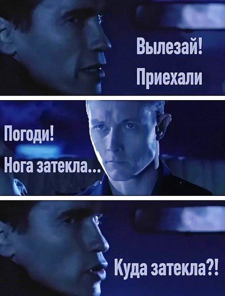 Вылезай! Приехали
Погоди! Нога затекла...
Куда затекла?!