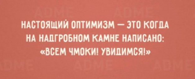 НАСТОЯЩИЙ ОПТИМИЗМ — ЭТО КОГДА НА НАДГРОБНОМ КАМНЕ НАПИСАНО: «ВСЕМ ЧМоки! УВИДИМСЯ!»