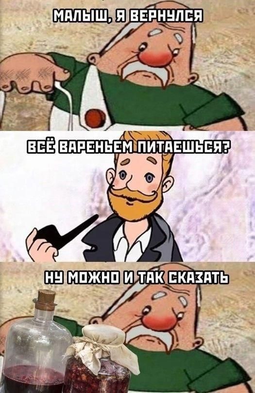 МАЛЫШ, Я ВЕРНУЛСЯ
ВСЁ ВАРЕНЬЕМ ПИТАЕШЬСЯ?
НУ МОЖНО И ТАК СКАЗАТЬ