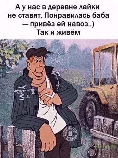 А у нас в деревне лайки не ставят. Понравилась баба — привезй ей навоз..) Так и живём