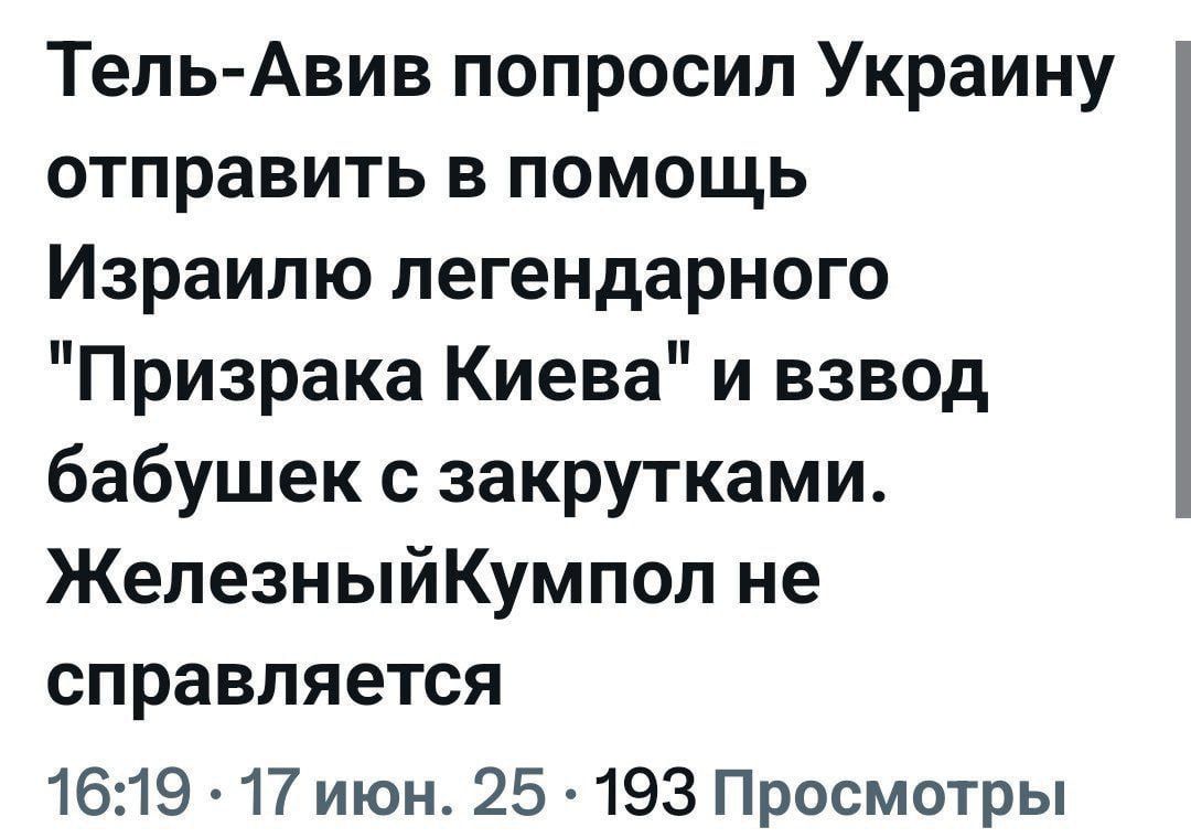 Тель-Авив попросил Украину отправить в помощь Израилю легендарного 