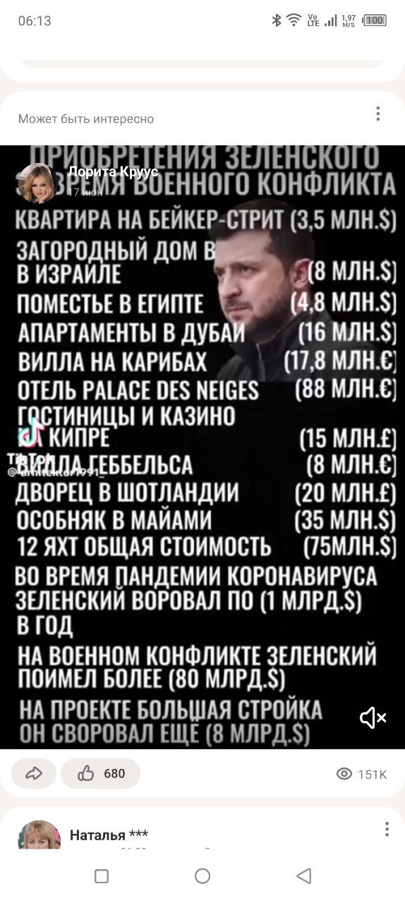 ПРИОБРЕТЕНИЯ ЗЕЛЕНСКОГО В РЕЗУЛЬТАТЕ ВОЕННОГО КОНФЛИКТА
КВАРТИРА НА БАЙКЕР-СТРИТ (3,5 МЛН.$)
ЗАГОРОДНЫЙ ДОМ В ИЗРАИЛЕ (8 МЛН.$)
ПОМЕЩЕНИЕ В ЕГИПТЕ (4,8 МЛН.$)
АПАРТАМЕНТЫ В ДУБАЕ (16 МЛН.$)
ВИЛЛА НА КАРИБАХ (17,8 МЛН.$)
ОТЕЛЬ DE NEIGES (88 МЛН.$)
В КИПРЕ (16 МЛН.$)
ТЫЛ ЛА. ГЕББЕЛЬСА (8 МЛН.$)
ДВОРЕЦ В ШОТЛАНДИИ (20 МЛН.£)
ОСОБНЯК В МАЙАМИ (35 МЛН.$)
12 ЯХТ ОБЩЕЙ СТОИМОСТЬЮ (75 МЛН.$)
ВО ВРЕМЯ ПАНДЕМИИ КОРОНАВИРУСА ЗЕЛЕНСКИЙ ВОРОВАЛ ПО (1 МЛРД.$) В ГОД
НА ВОЕННОМ КОНФЛИКТЕ ЗЕЛЕНСКИЙ ПОЛУЧИЛ БОЛЬШЕ (80 МЛРД.$)
НА ПРОЕКТЕ БОЛЬШАЯ СТРОЙКА ОН СВОРОВАЛ ЕЩЁ (8 МЛРД.$)