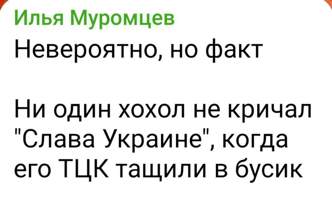 Илья Муромцев
Невероятно, но факт
Ни один хохол не кричал 