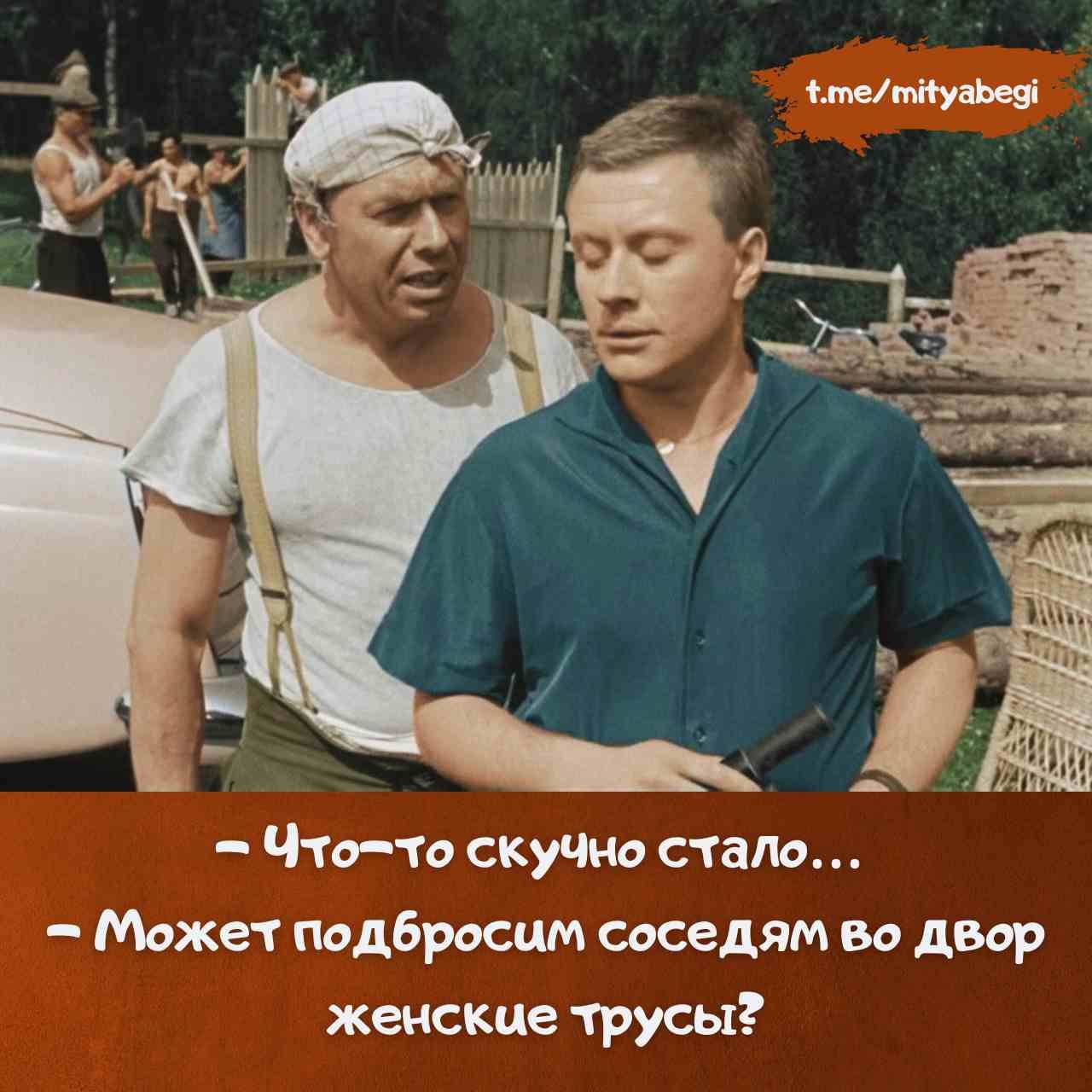 – Что-то скучно стало...
– Может подбросим соседям во двор женские трусы?