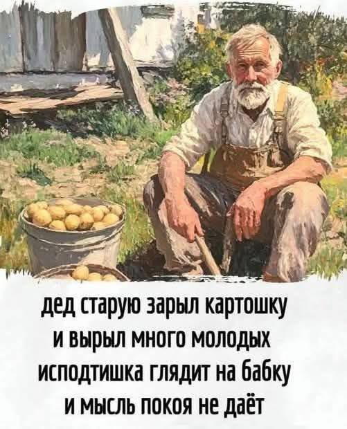 дед старую зарыл картошку и вырыл много молодых исподтишка глядит на бабку и мысль покоя не даёт
