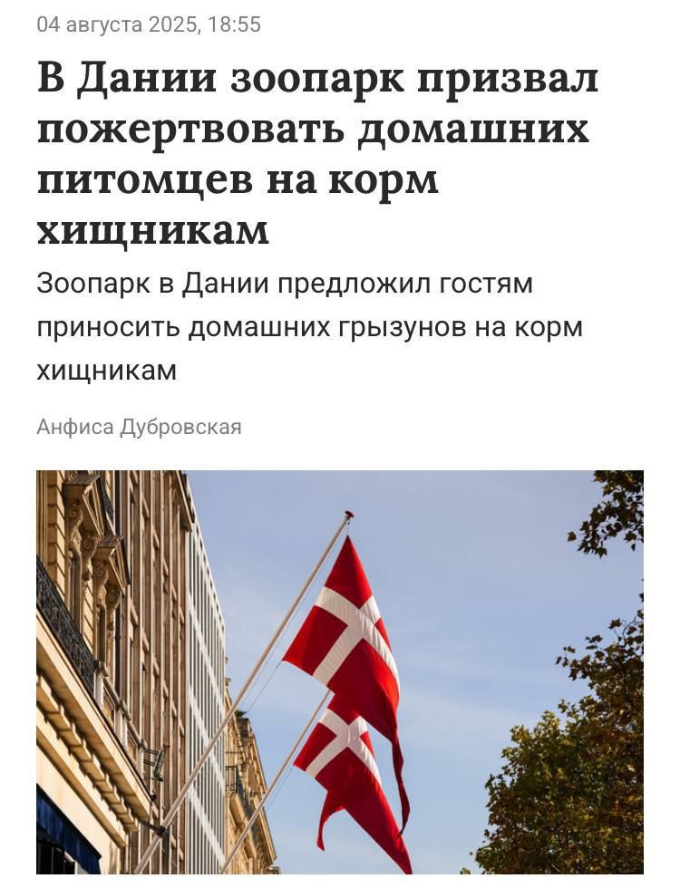 В Дании зоопарк призвал пожертвовать домашних питомцев на корм хищникам. Зоопарк в Дании предложил гостям приносить домашних грызунов на корм хищникам. Анфиса Дубровская