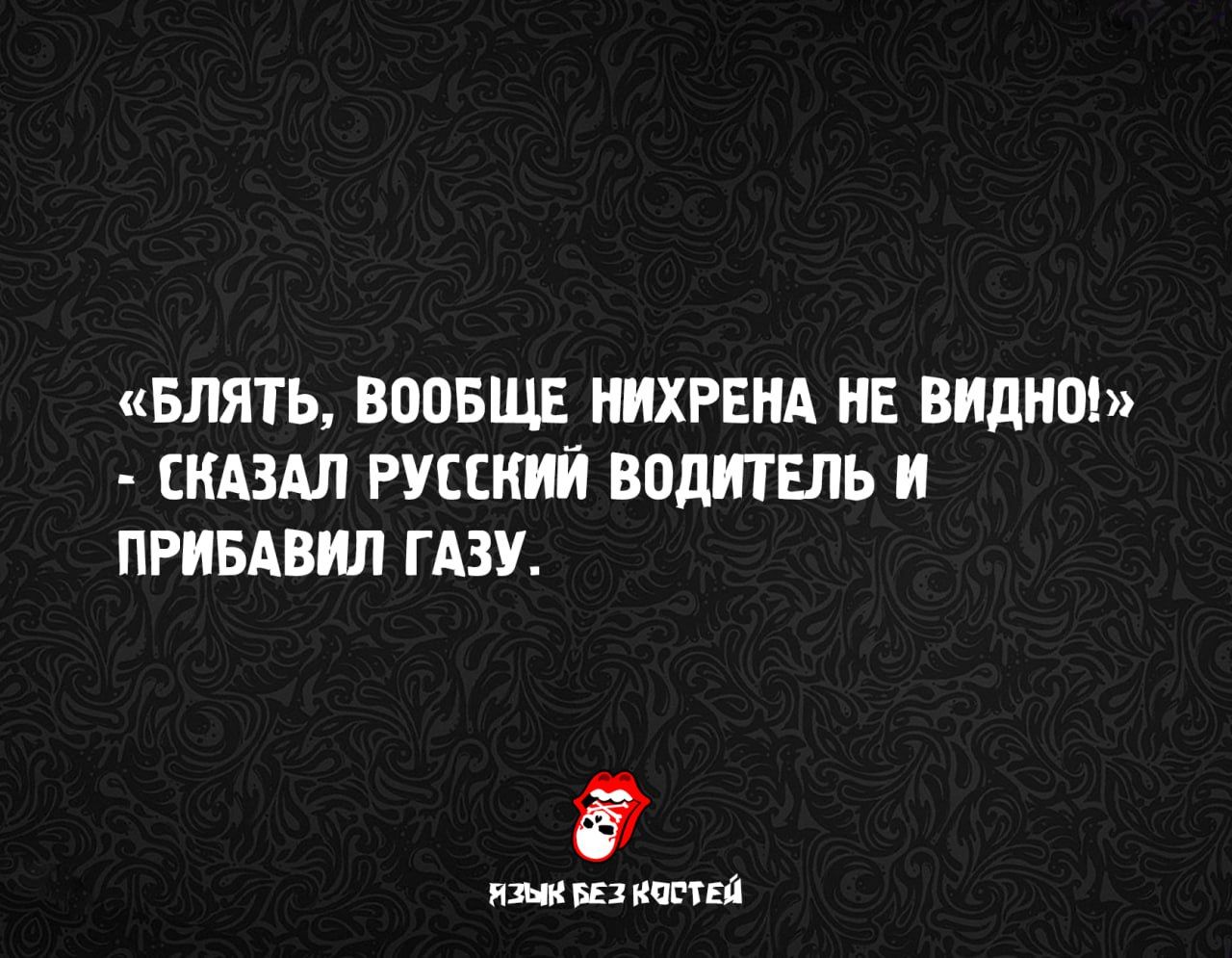 «Блять, вообще нихрена не видно!» - сказал русский водитель и прибавил газу.